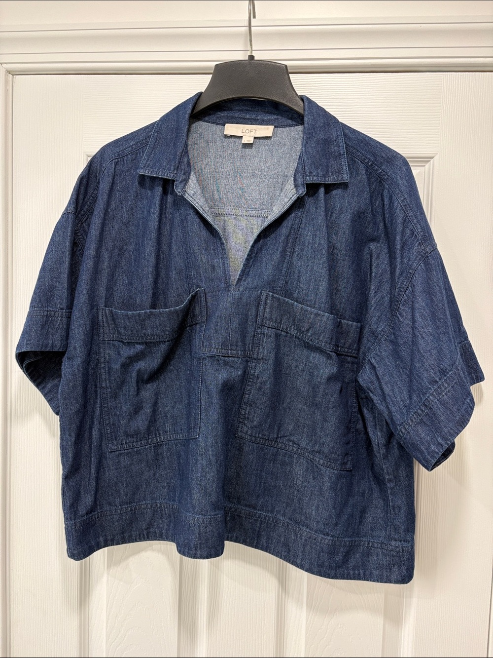 LOFT Indigo Denim Short-Sleeve Shirt Jacket